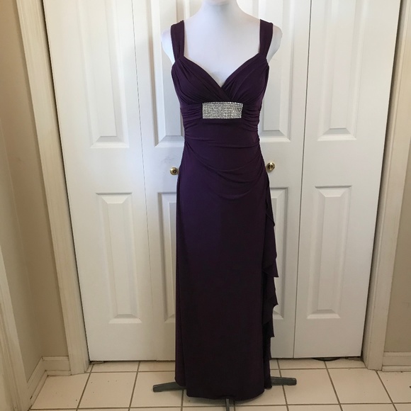 Betsy & Adam Plum Grecian Waterfall Prom Gown6P